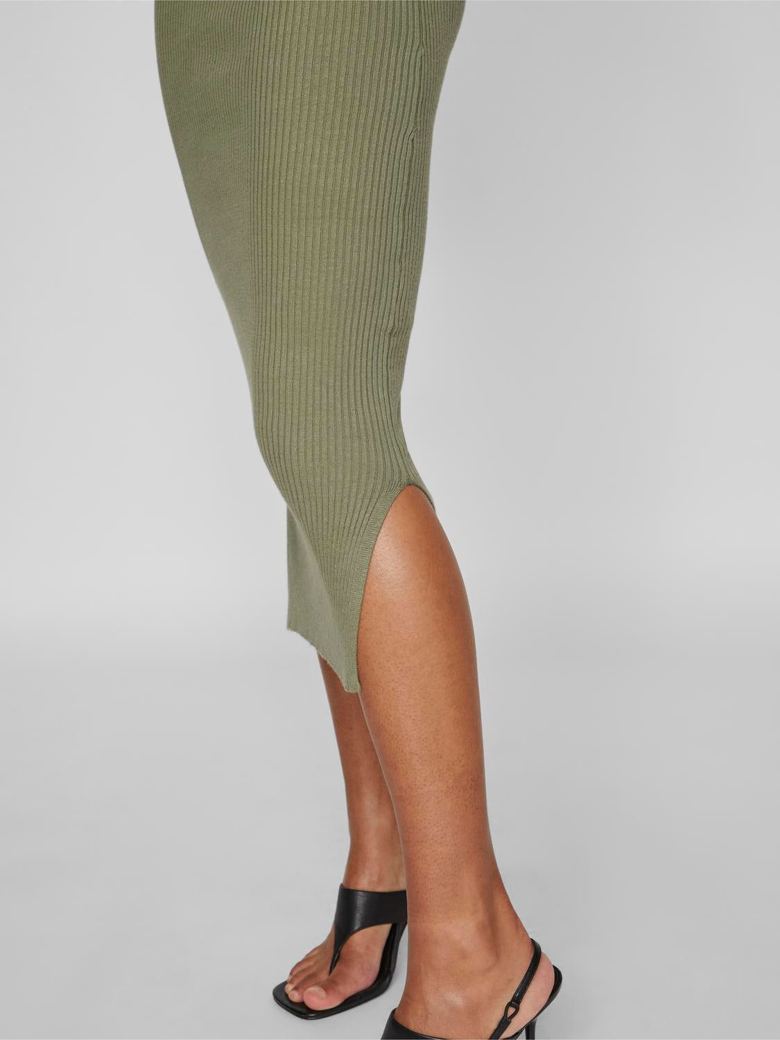 Vistylie High-Neck S/L Rib Knit kjole - Oil Green